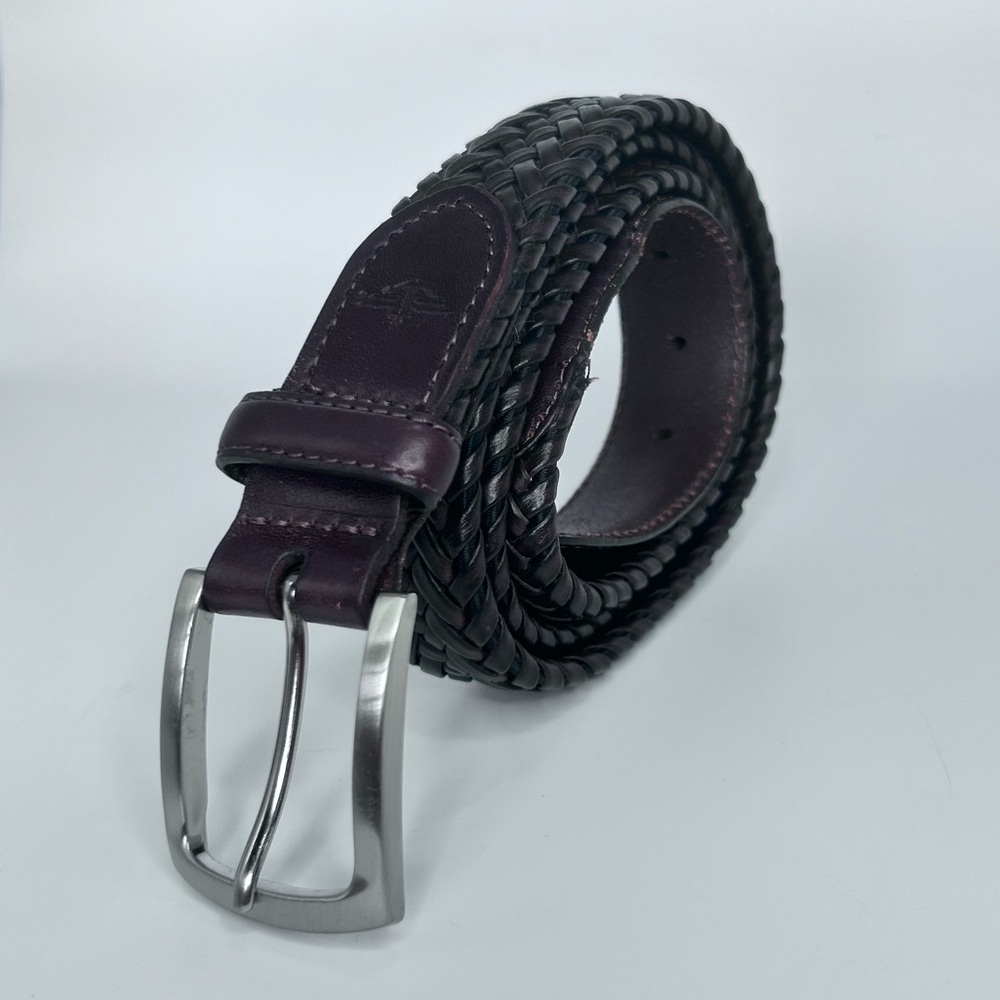 DOCKERS Men’s Braided Genuine Leather Belt Dark Brown Silver Buckle Size 40/100 - Picture 4 of 12